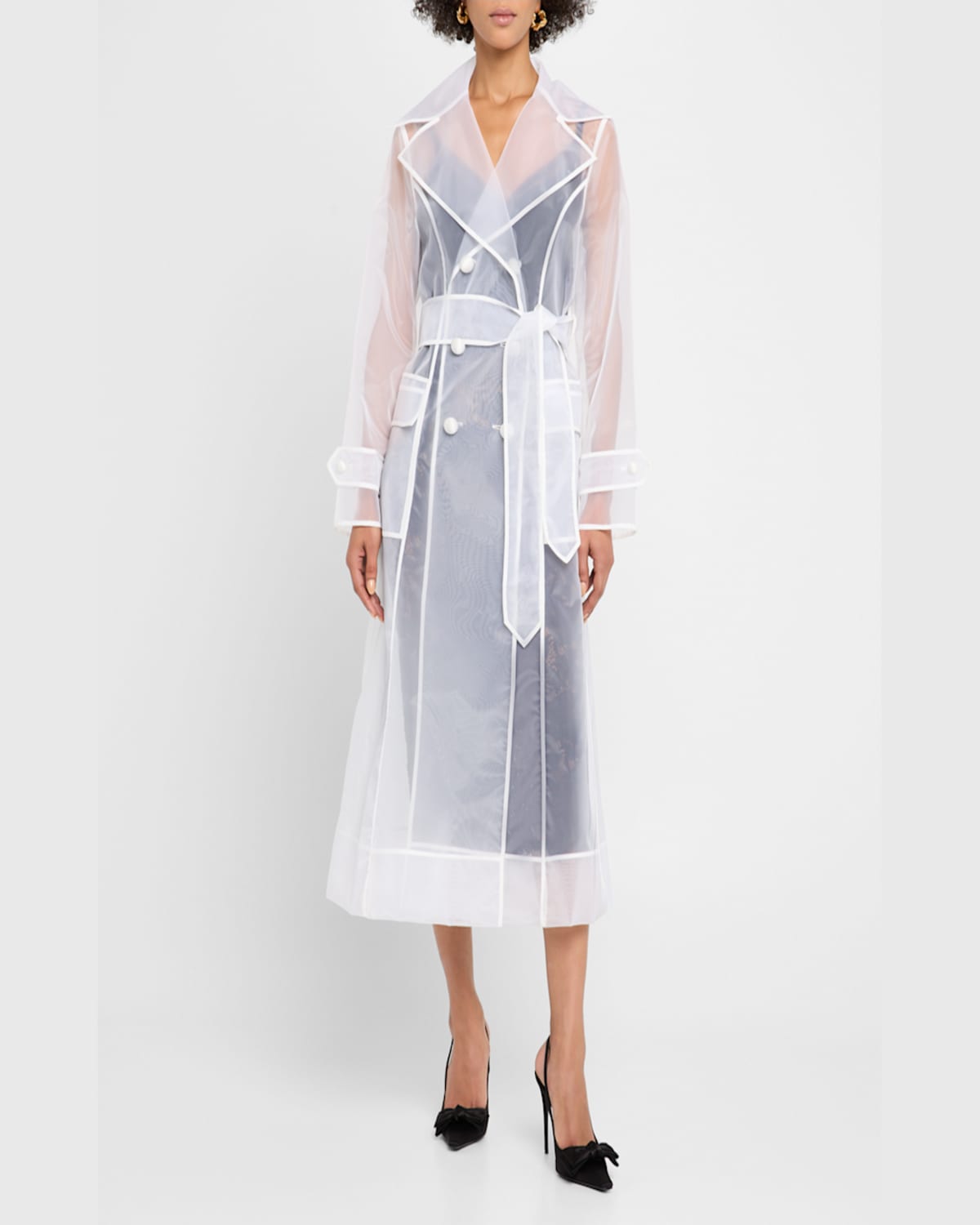 Dolce & Gabbana Belted Nylon Organza Trench Coat In White