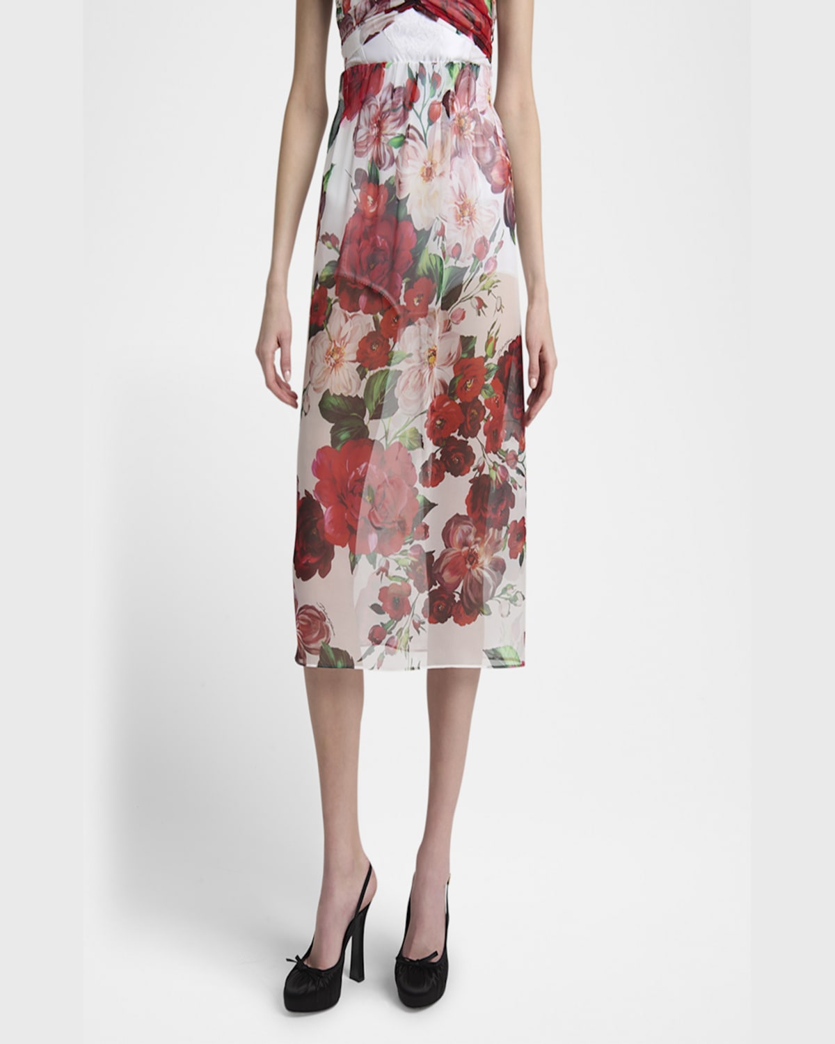 Dolce & Gabbana Multicolor Skirt With All-over Floral Motif In Silk Woman In Pattern