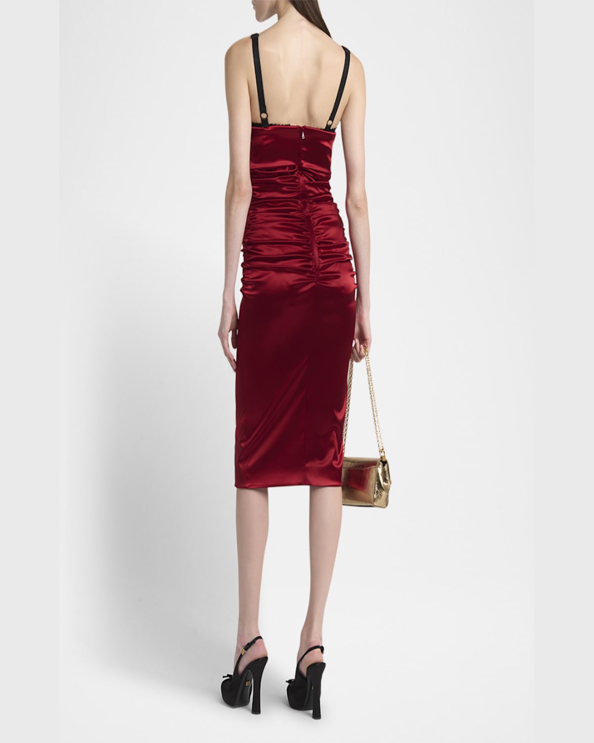 Dolce & Gabbana Draped Satin Calf-length Dress With Conical Cups In Medium Red