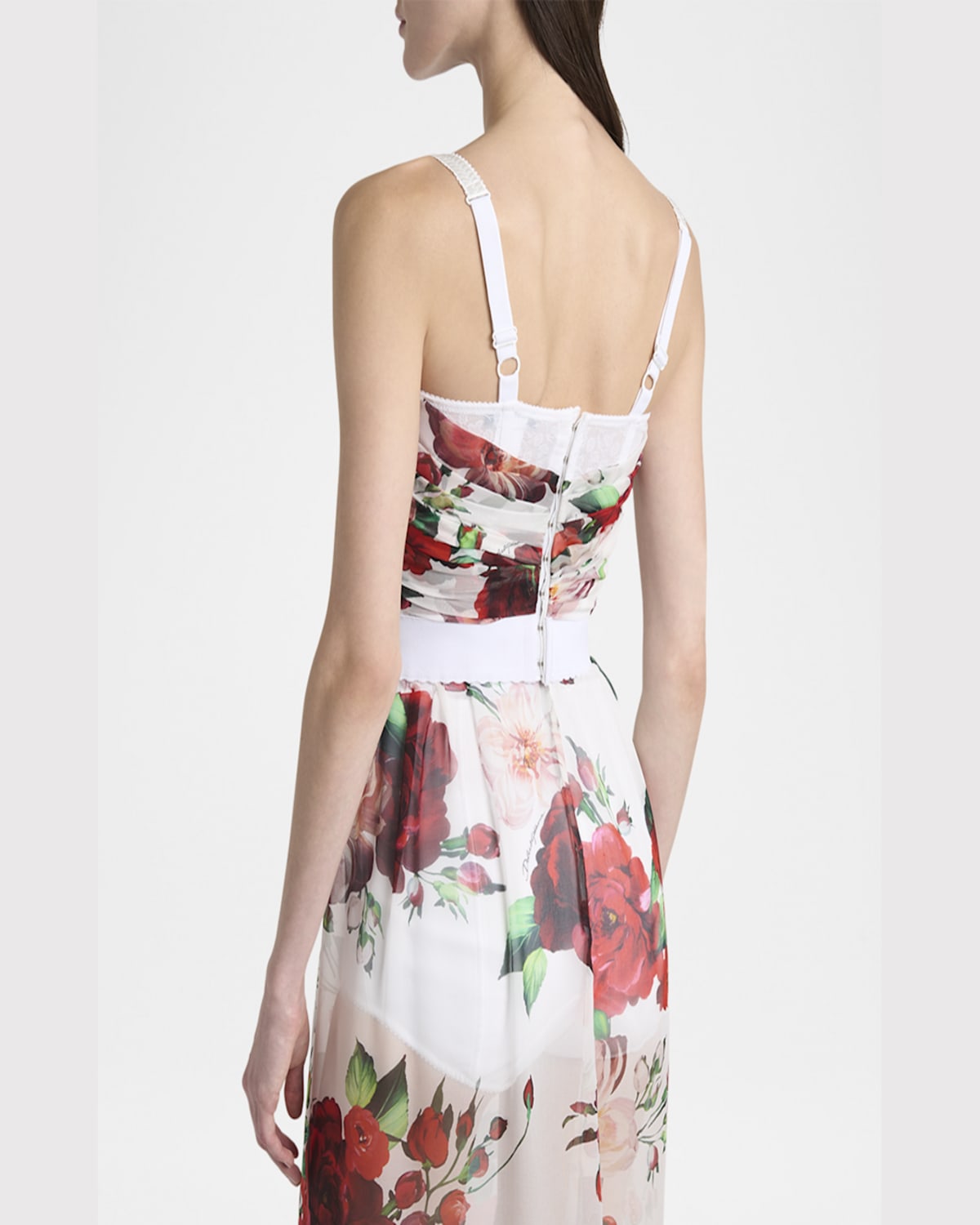 Shop Dolce & Gabbana Bouquet Rose Chiffon Ruched Crop Tank Top In Whtprtflow