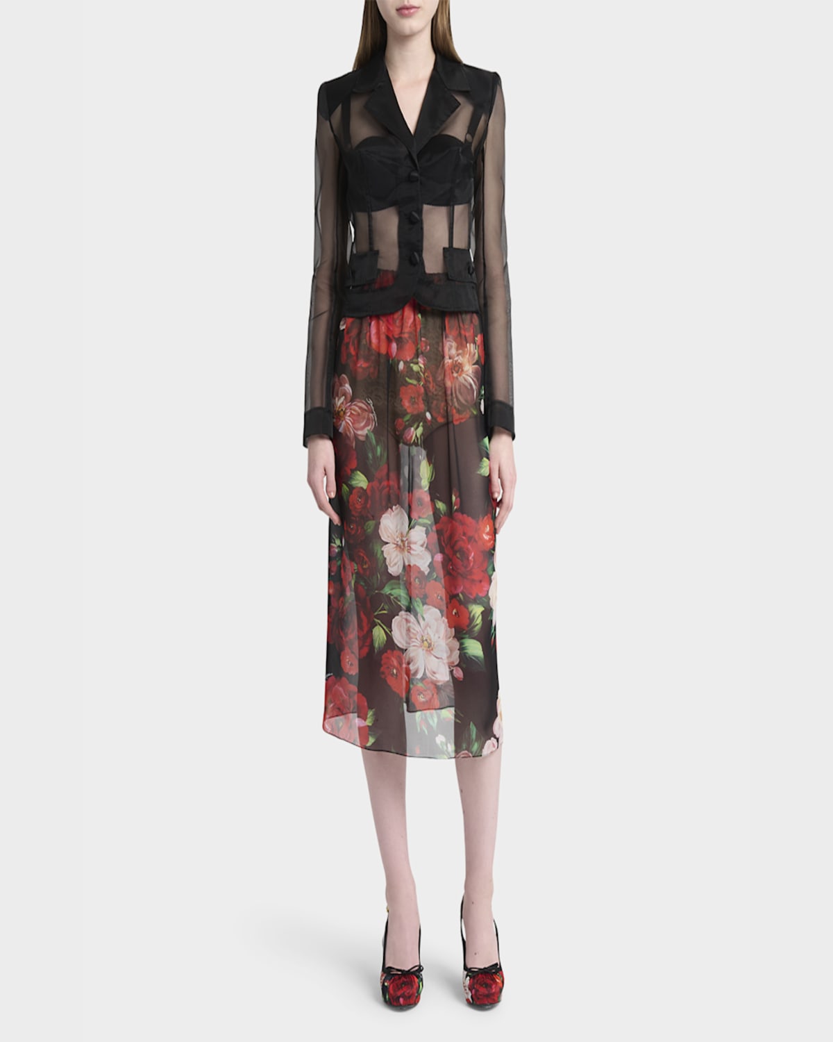 Dolce & Gabbana Vernice Sheer Tulle Crop Jacket In Black