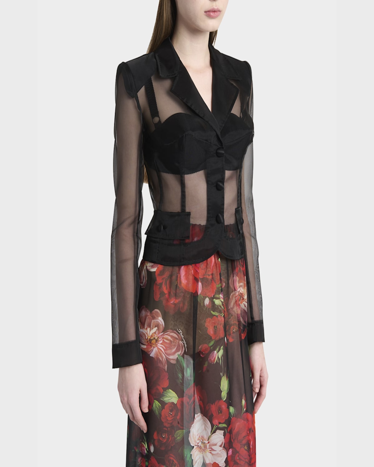 Dolce & Gabbana Vernice Sheer Tulle Crop Jacket In Black