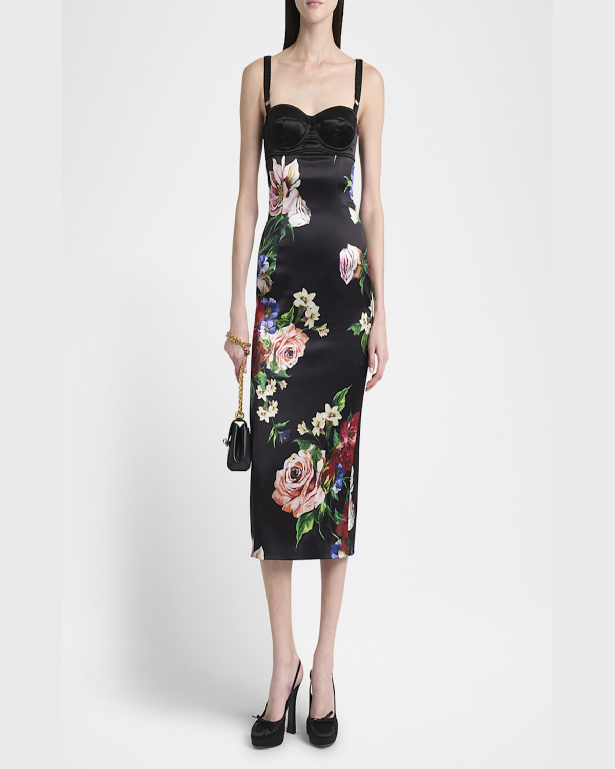 Dolce & Gabbana Rasovi Bouquet Fantichi Bustier Midi Dress In Blkprtflow