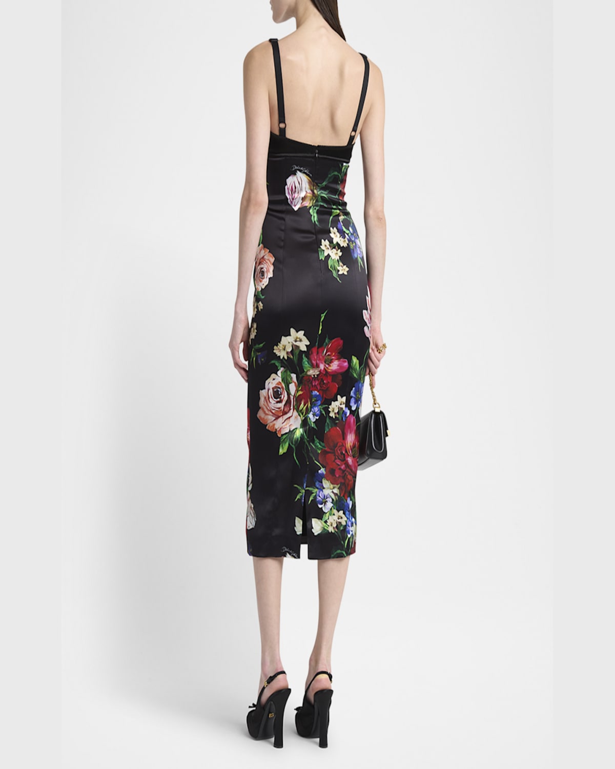 Dolce & Gabbana Rasovi Bouquet Fantichi Bustier Midi Dress In Blkprtflow