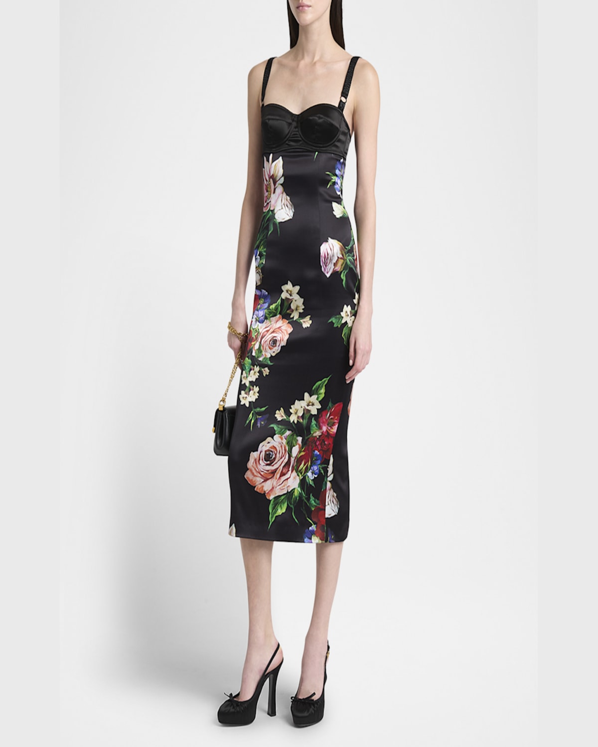 Dolce & Gabbana Rasovi Bouquet Fantichi Bustier Midi Dress In Blkprtflow
