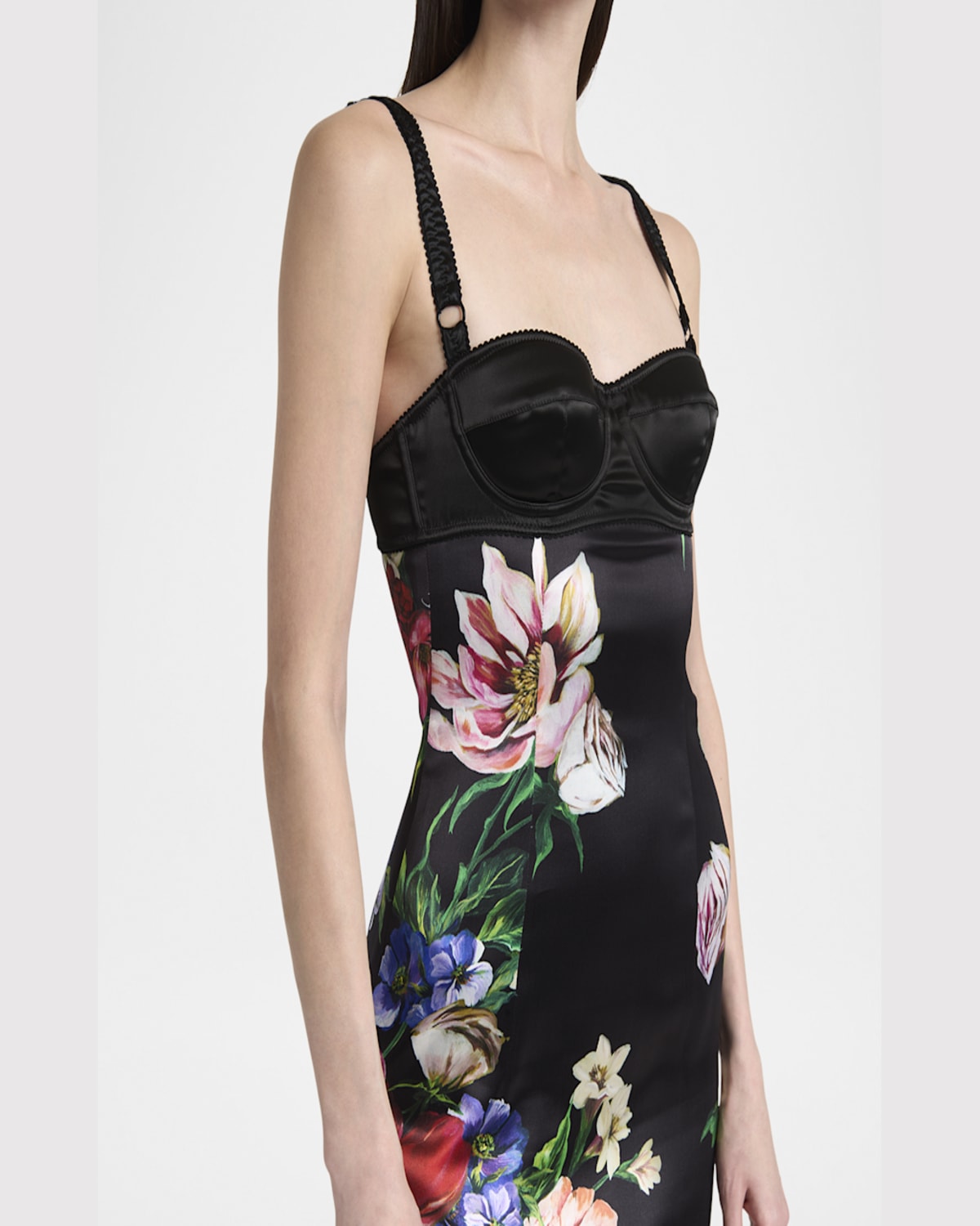 Dolce & Gabbana Rasovi Bouquet Fantichi Bustier Midi Dress In Blkprtflow