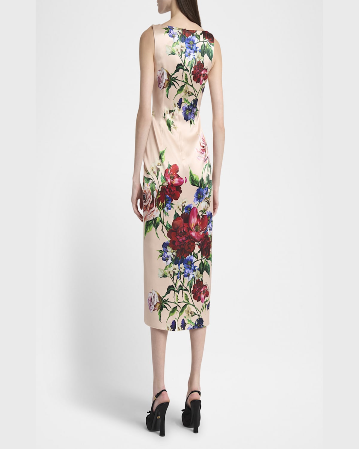 Dolce & Gabbana Satin Calf-length Sheath Dress With Floral Print