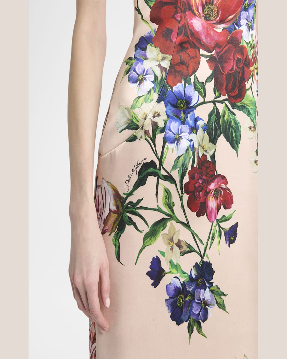 Dolce & Gabbana Satin Calf-length Sheath Dress With Floral Print