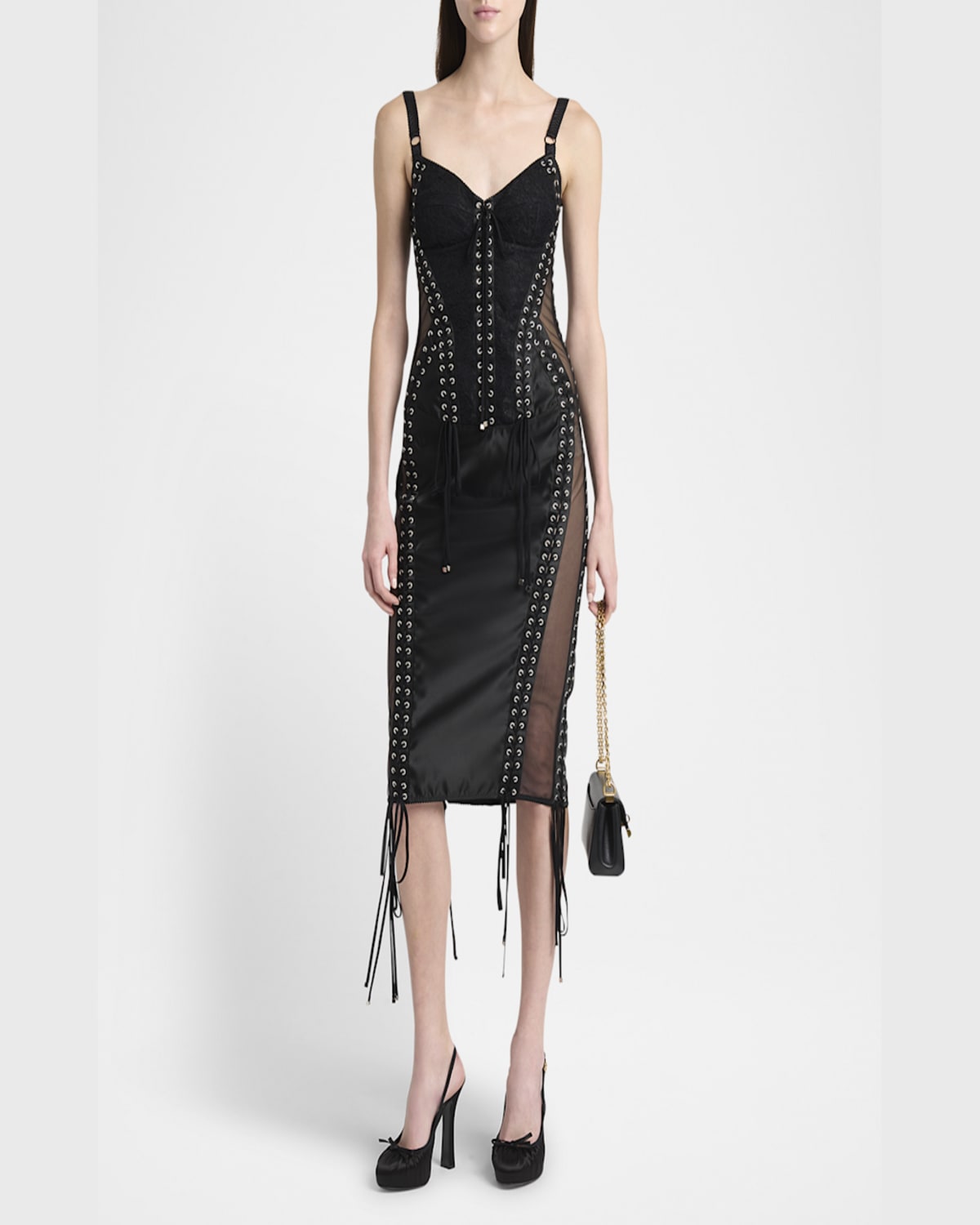 Dolce & Gabbana Flucq Lace-up Midi Bustier Dress In Black