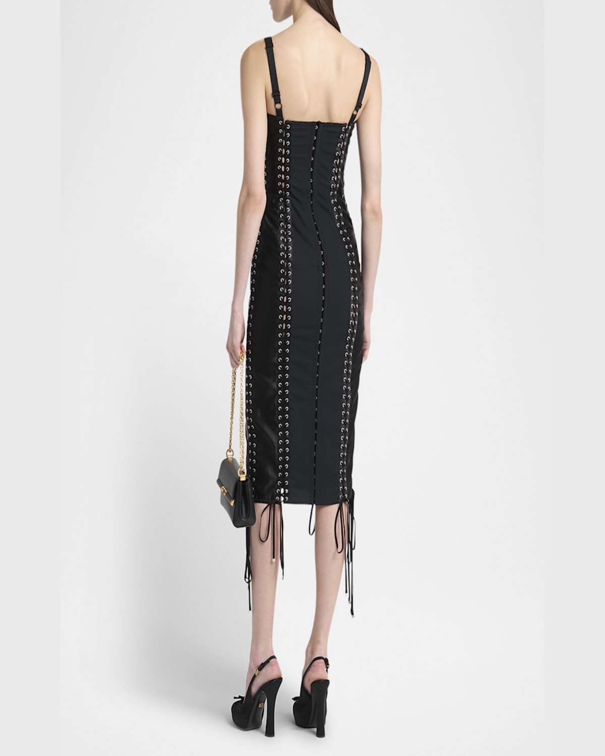 Dolce & Gabbana Flucq Lace-up Midi Bustier Dress In Black
