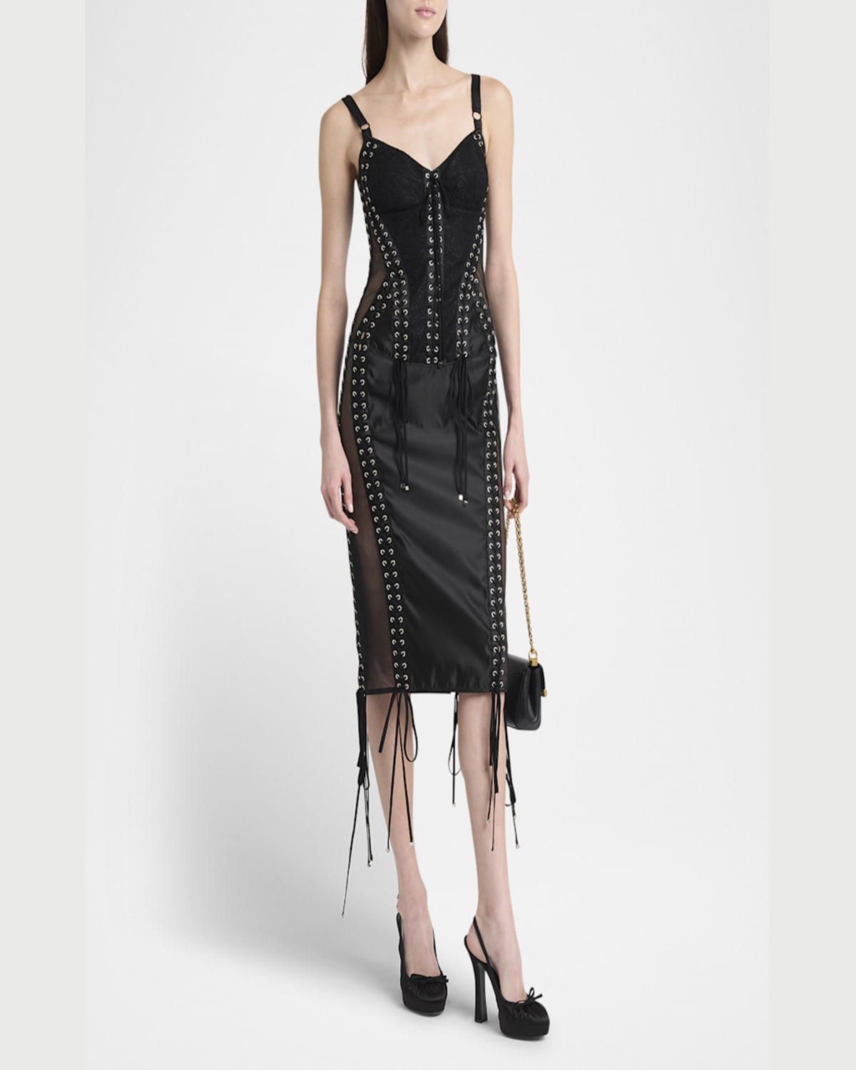 Dolce & Gabbana Flucq Lace-up Midi Bustier Dress In Black