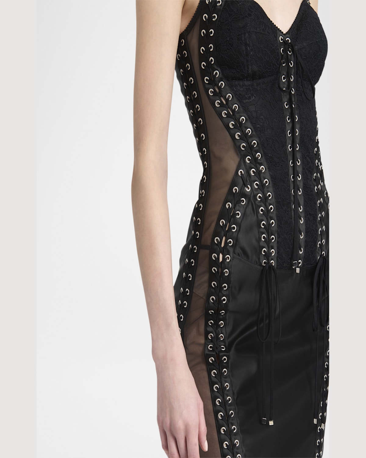 Dolce & Gabbana Flucq Lace-up Midi Bustier Dress In Black