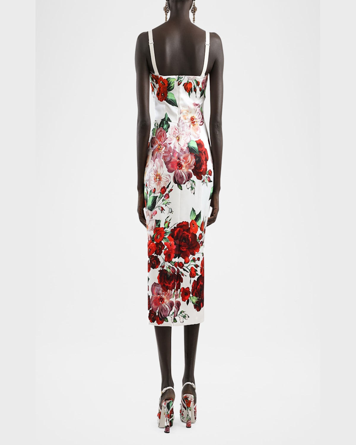 Dolce & Gabbana Bustier Midi Dress With Floral Print In Whtprtflow