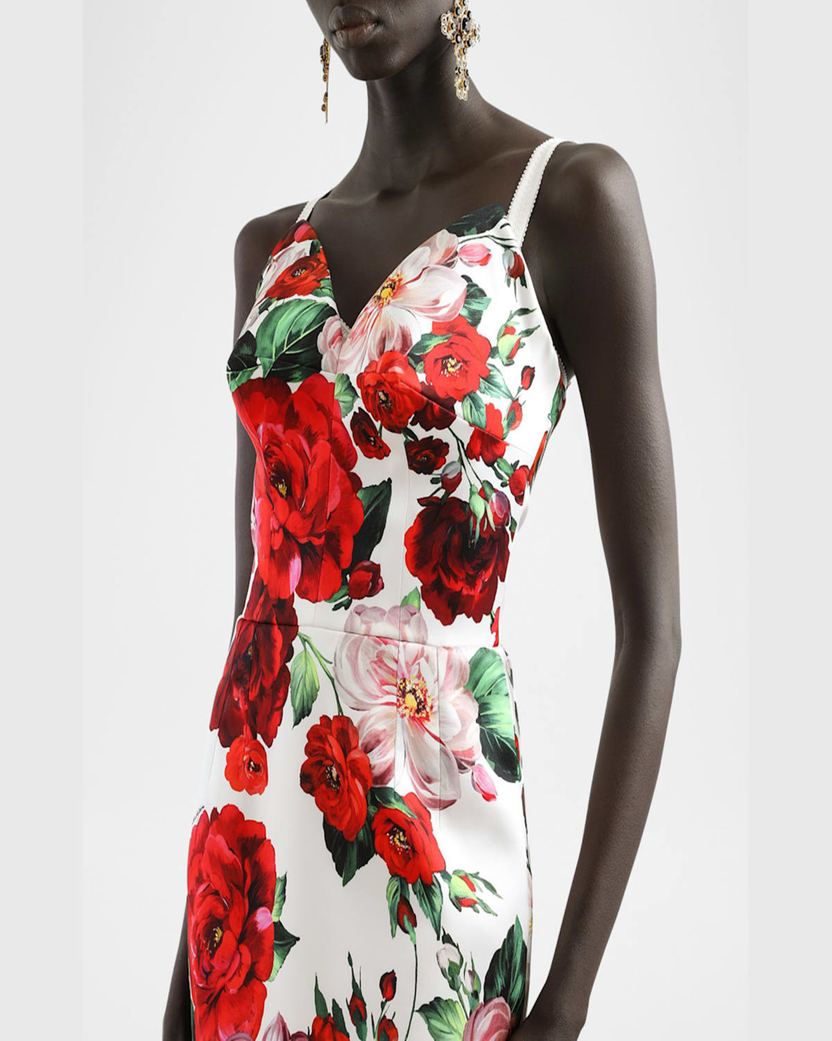 Dolce & Gabbana Bustier Midi Dress With Floral Print In Whtprtflow