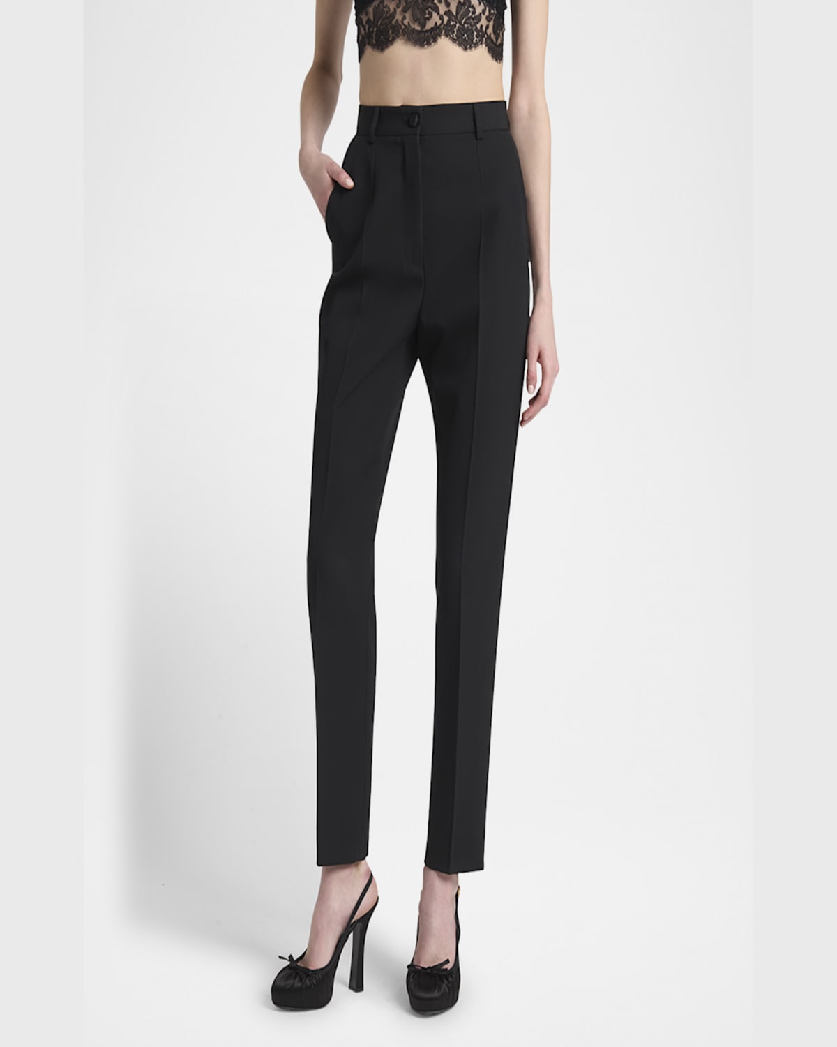 Dolce & Gabbana Black Pants With High Waist And Belt Loops In Wool Woman In Black