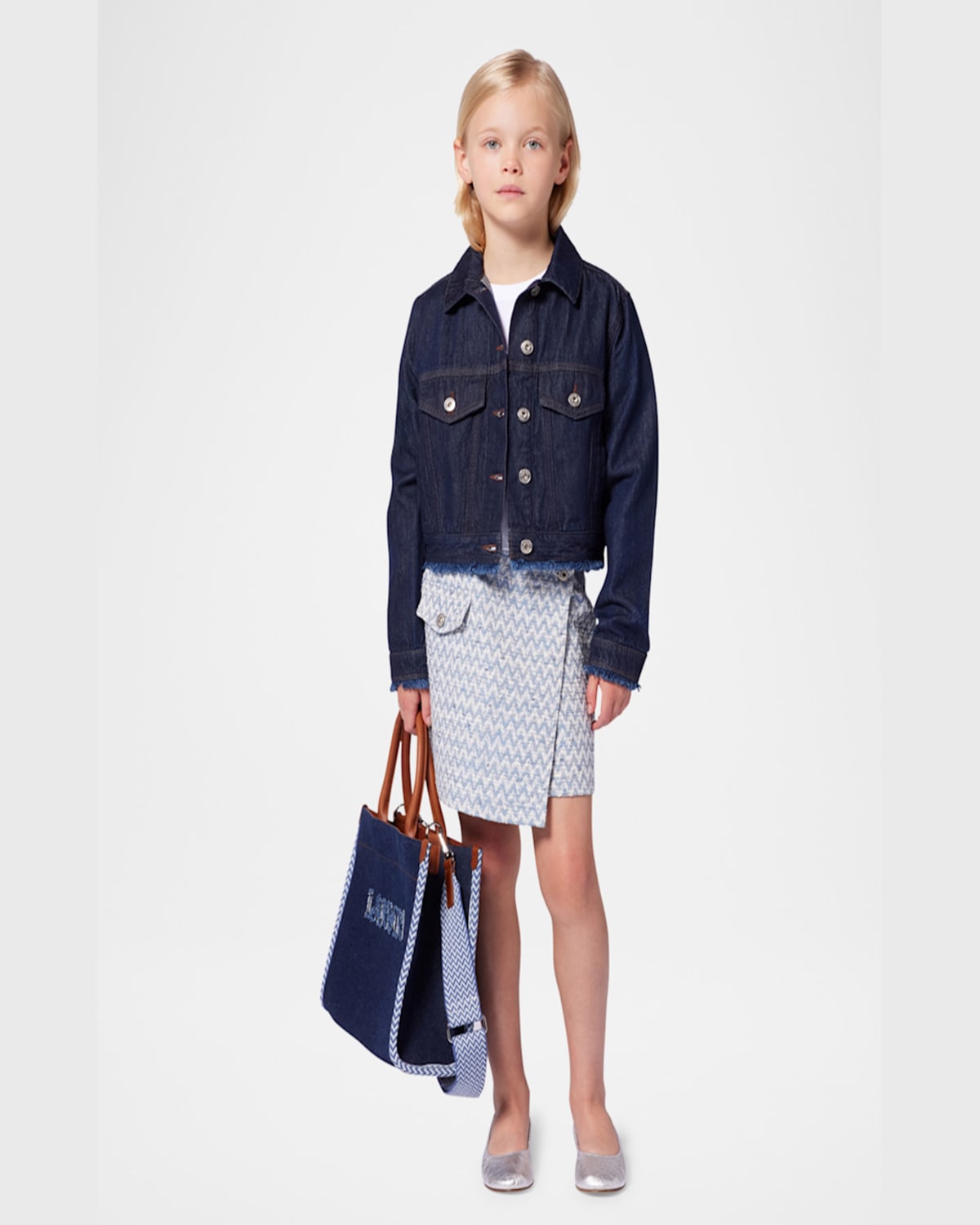 Lanvin Kid's Leather And Denim Handbag In Rinse Wash