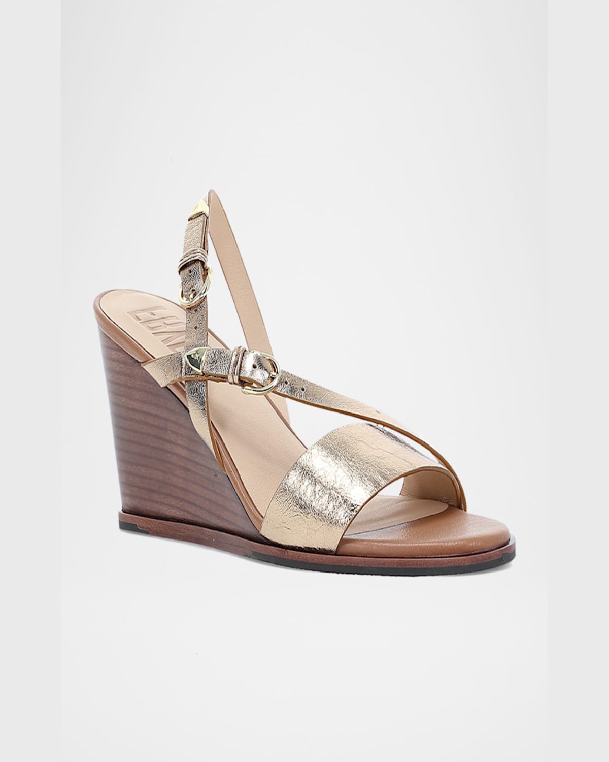 Frye Rachel Metallic Buckle Wedge Sandals In Dark Gold
