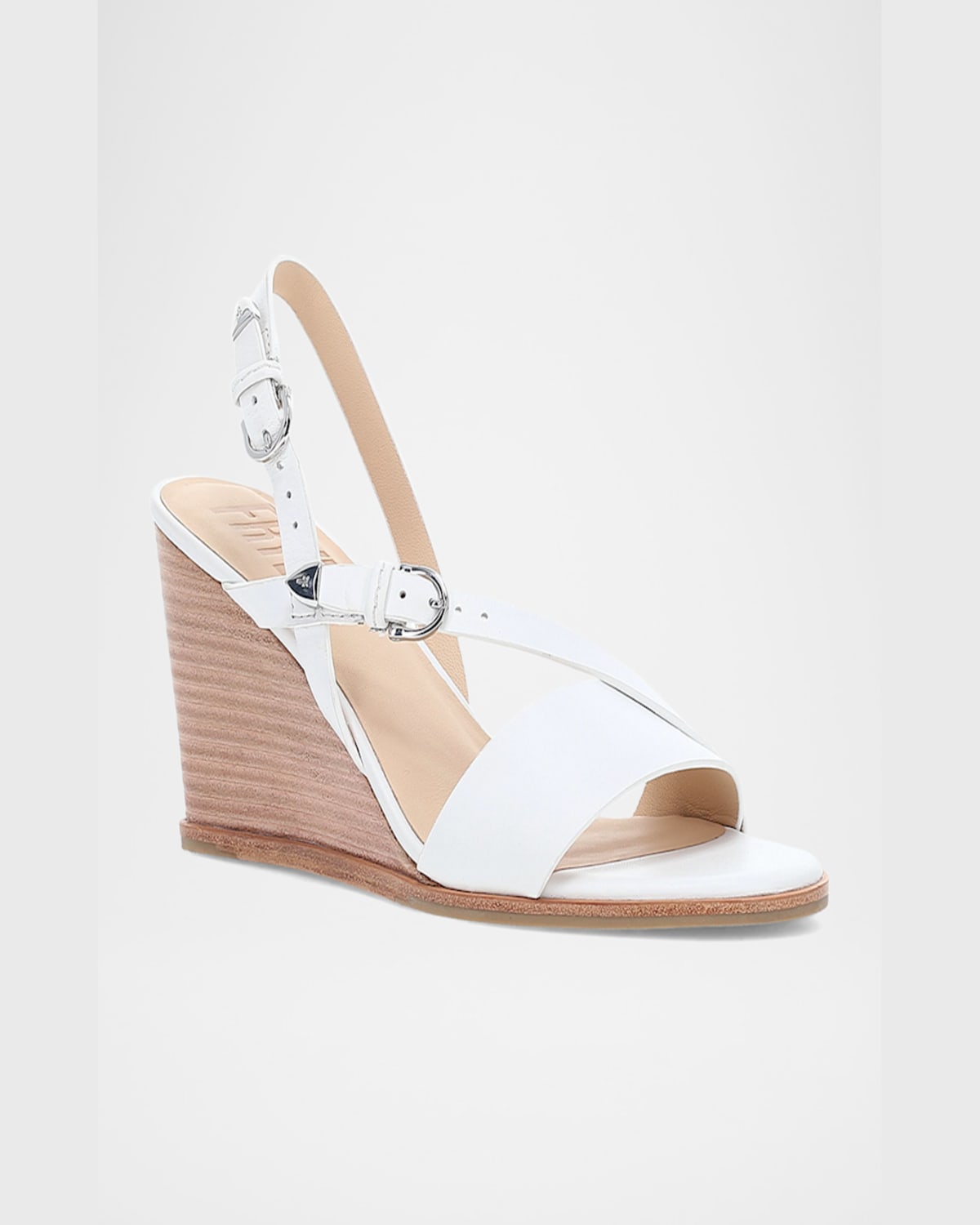 Frye Rachel Leather Buckle Wedge Sandals In White