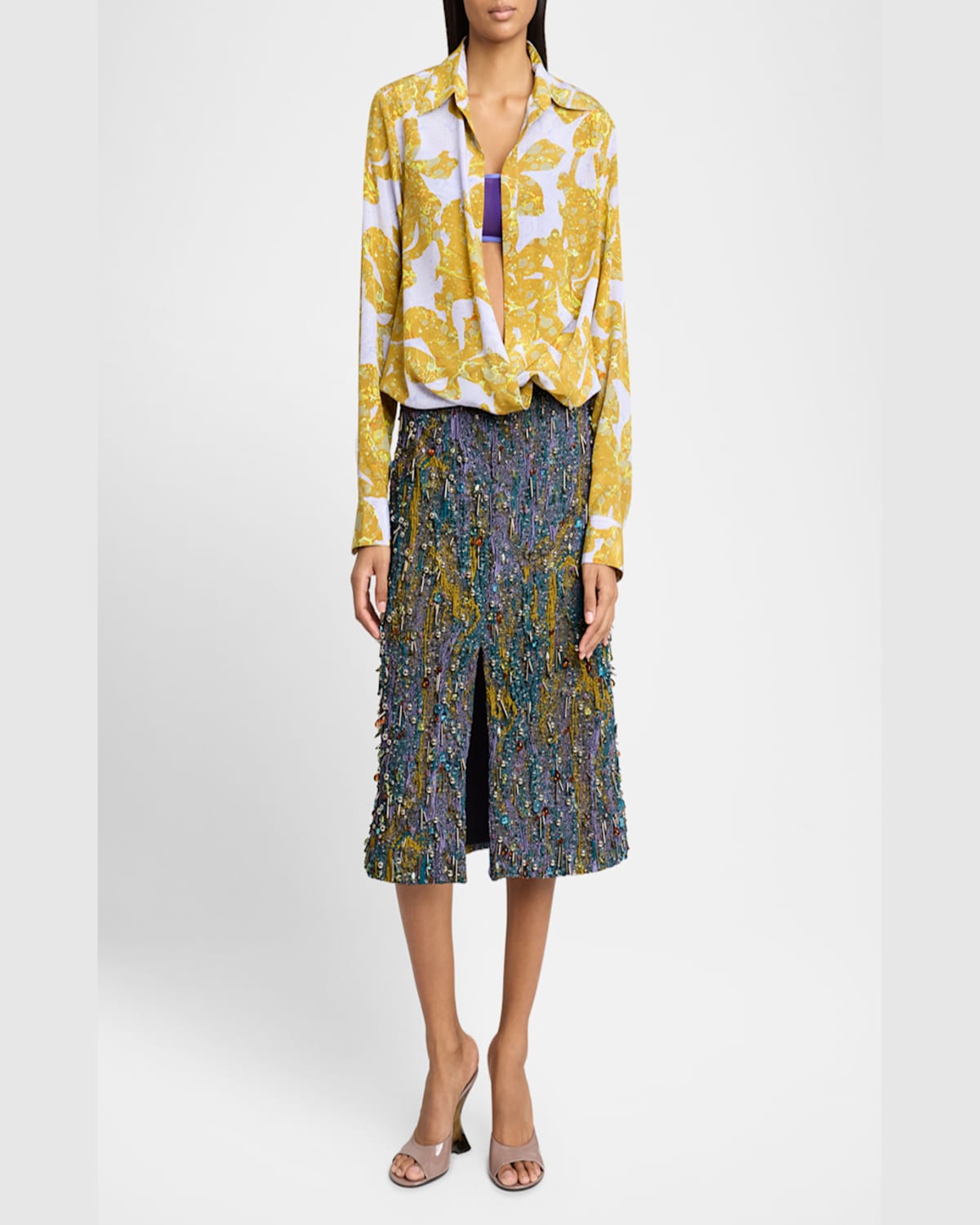 Dries Van Noten Cedal Collared Silk Wrap Shirt