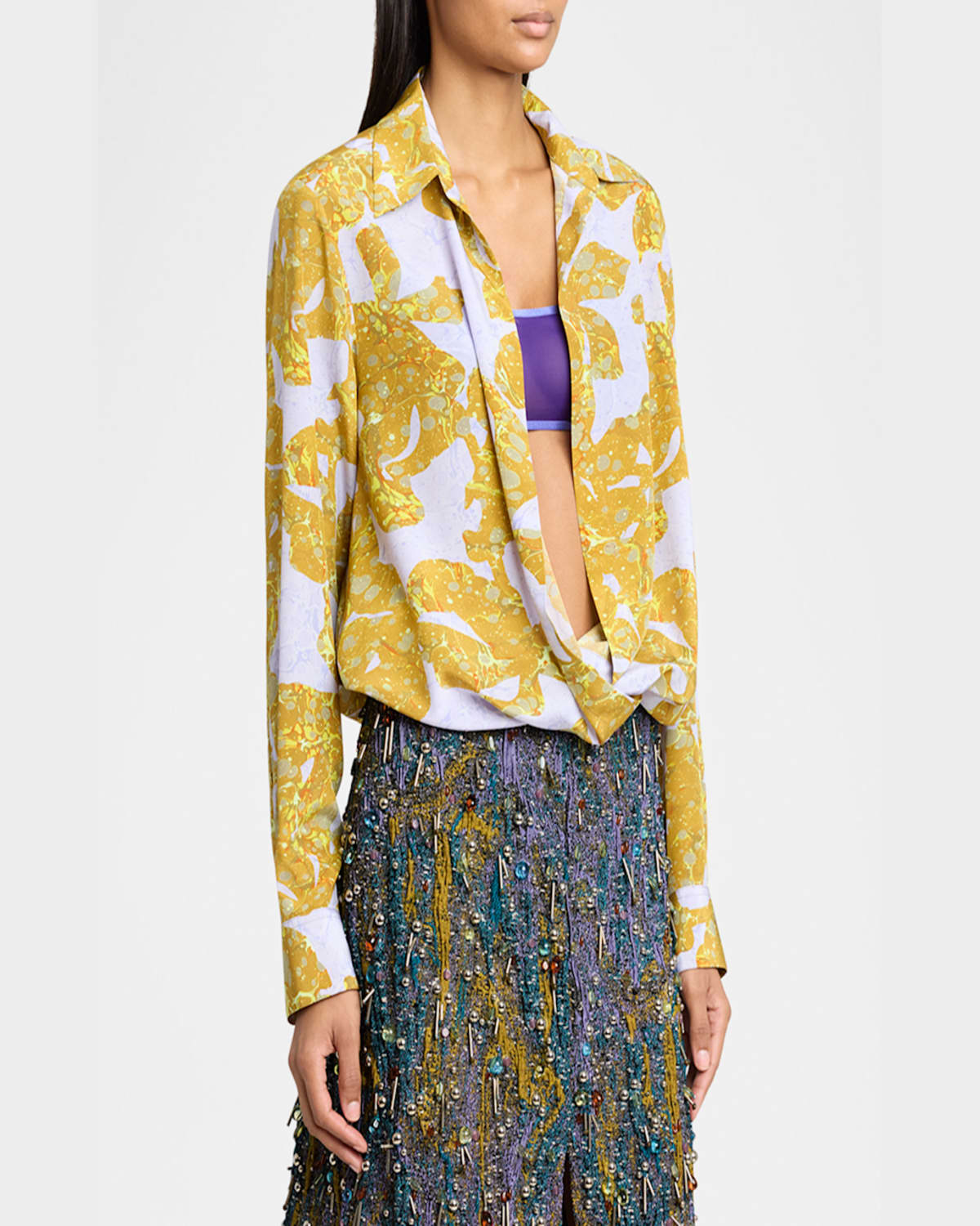 Dries Van Noten Cedal Collared Silk Wrap Shirt