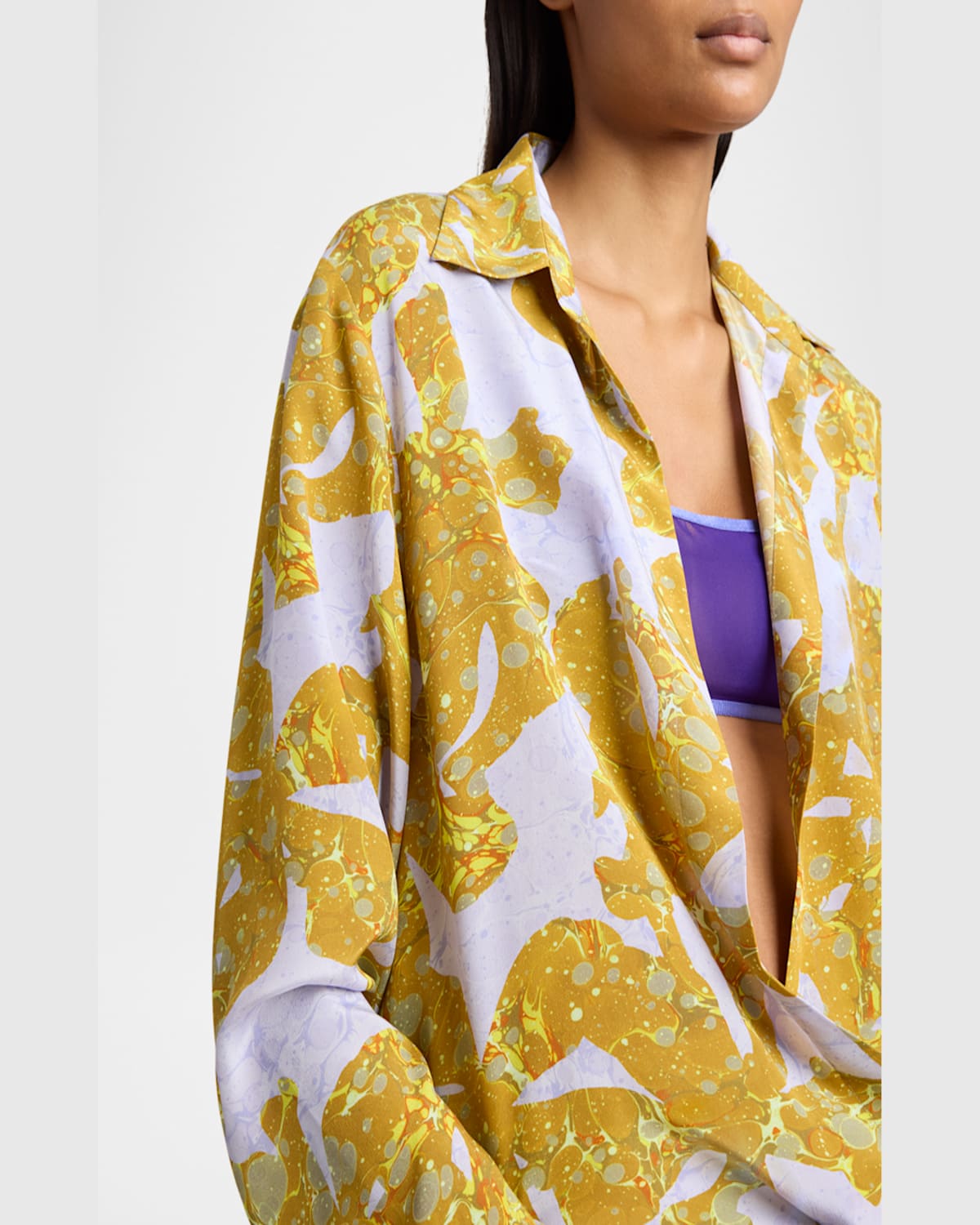 Dries Van Noten Cedal Collared Silk Wrap Shirt