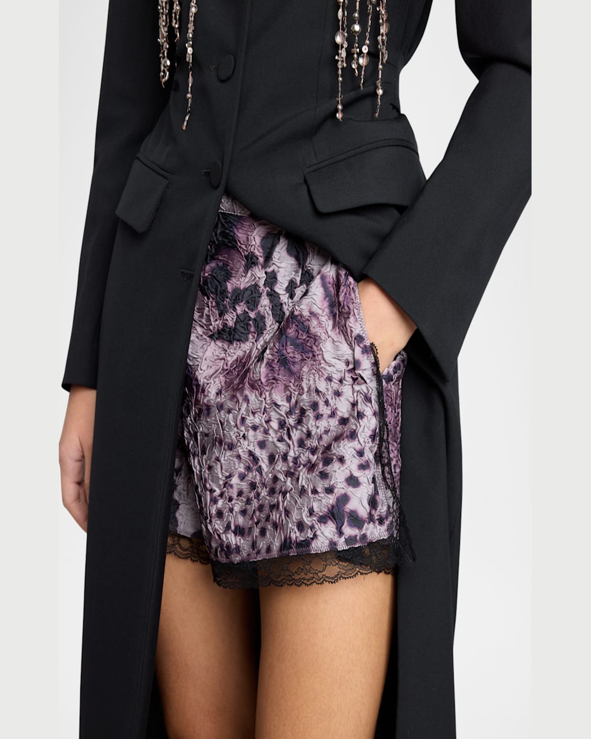 Shop Dries Van Noten Pinky Lace-trim Crinkle Shorts