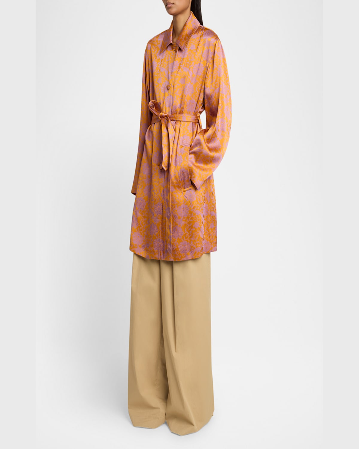 Shop Dries Van Noten Ramblas Floral Jacquard Belted Coat