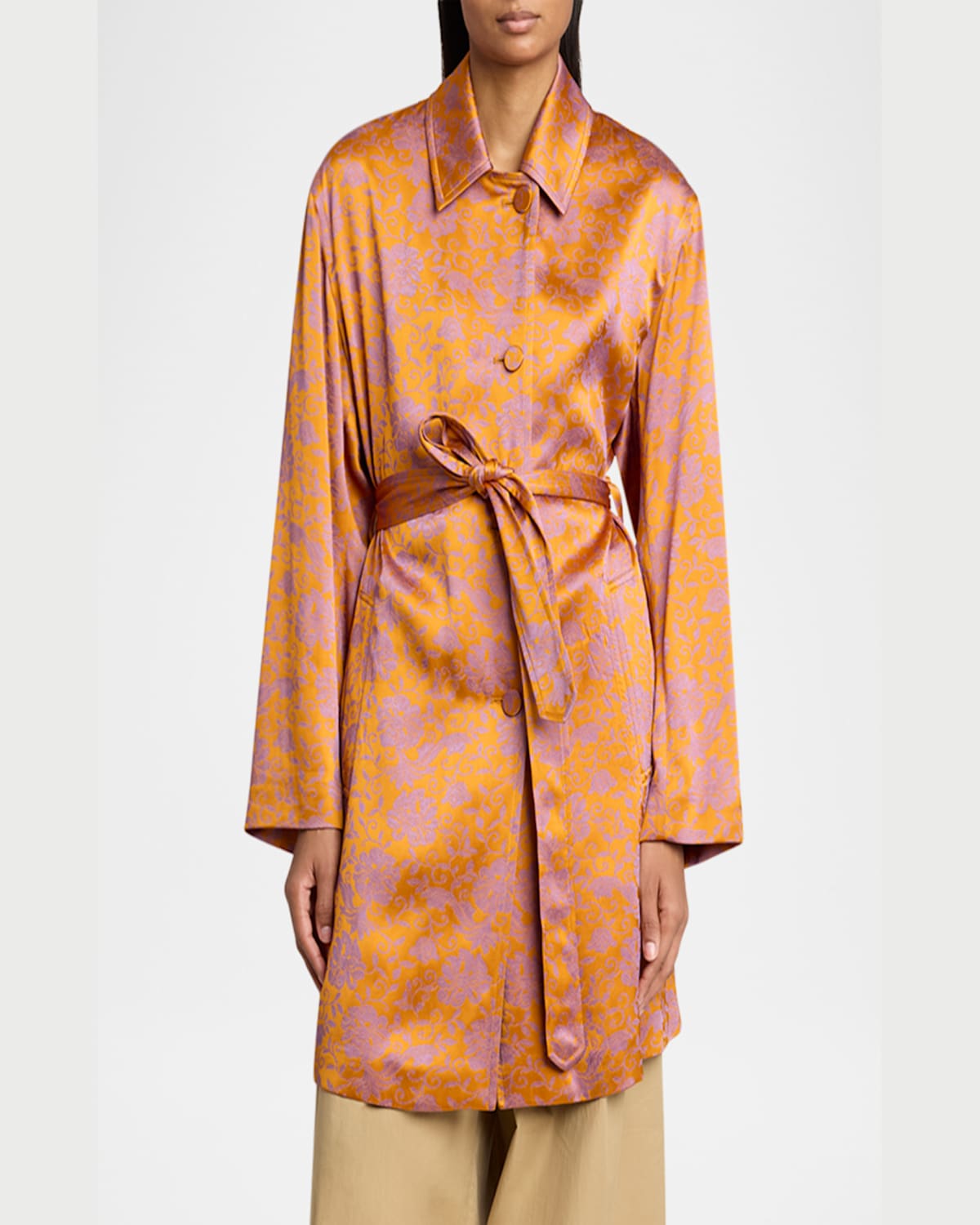 Shop Dries Van Noten Ramblas Floral Jacquard Belted Coat