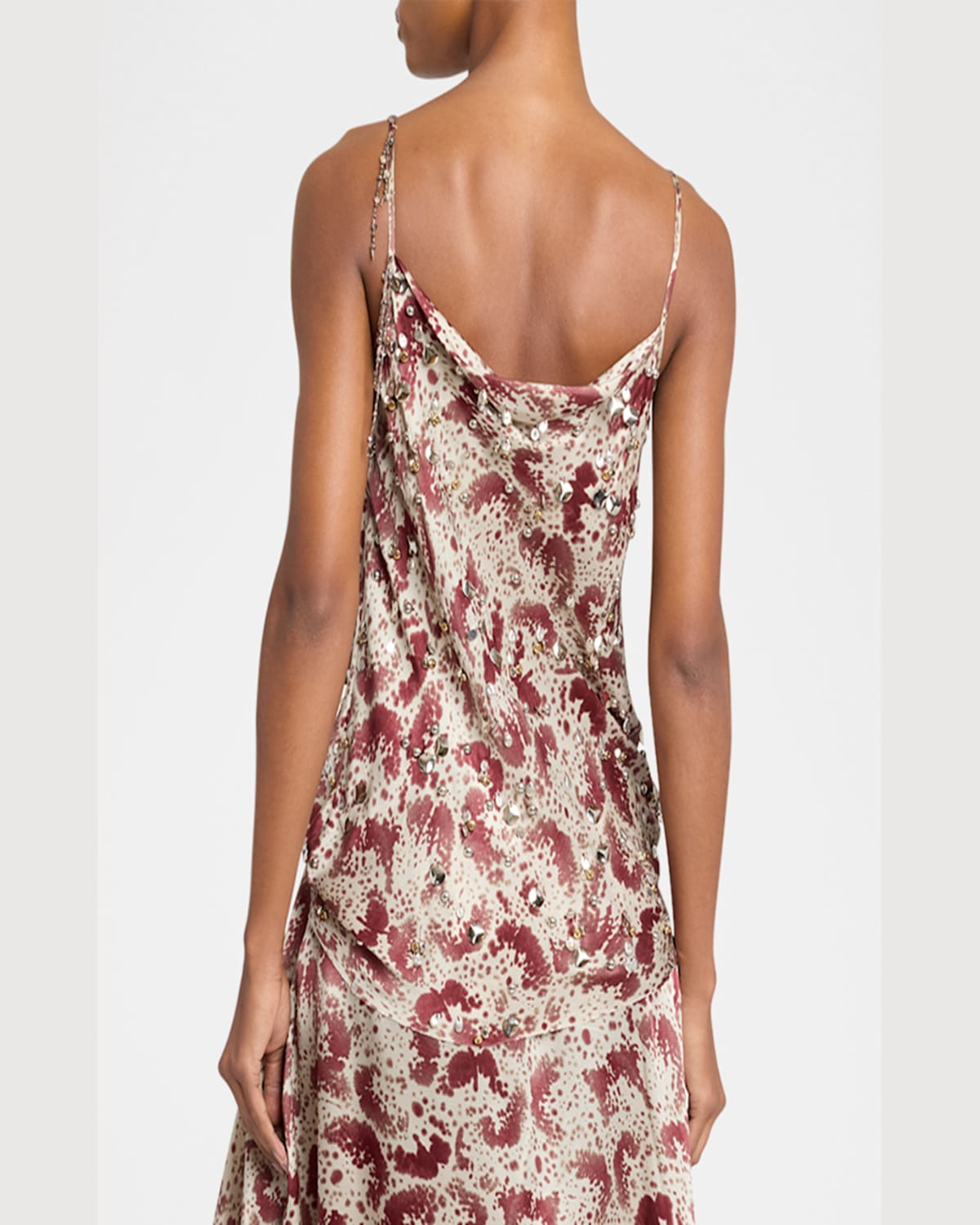 Dries Van Noten Chai Orchid Petal Print Embellished Silk Camisole In Burgundy
