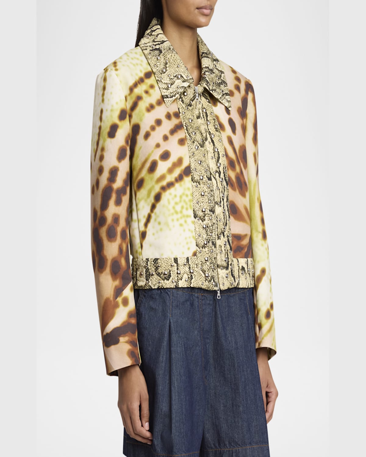 Dries Van Noten Vurano Studded Multi-print Zip Jacket