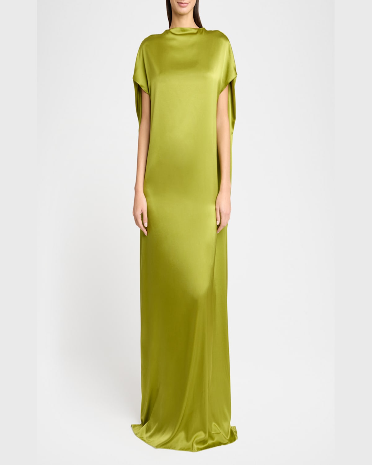 Shop Dries Van Noten Diria Short-sleeve Silk Maxi Dress In Olive