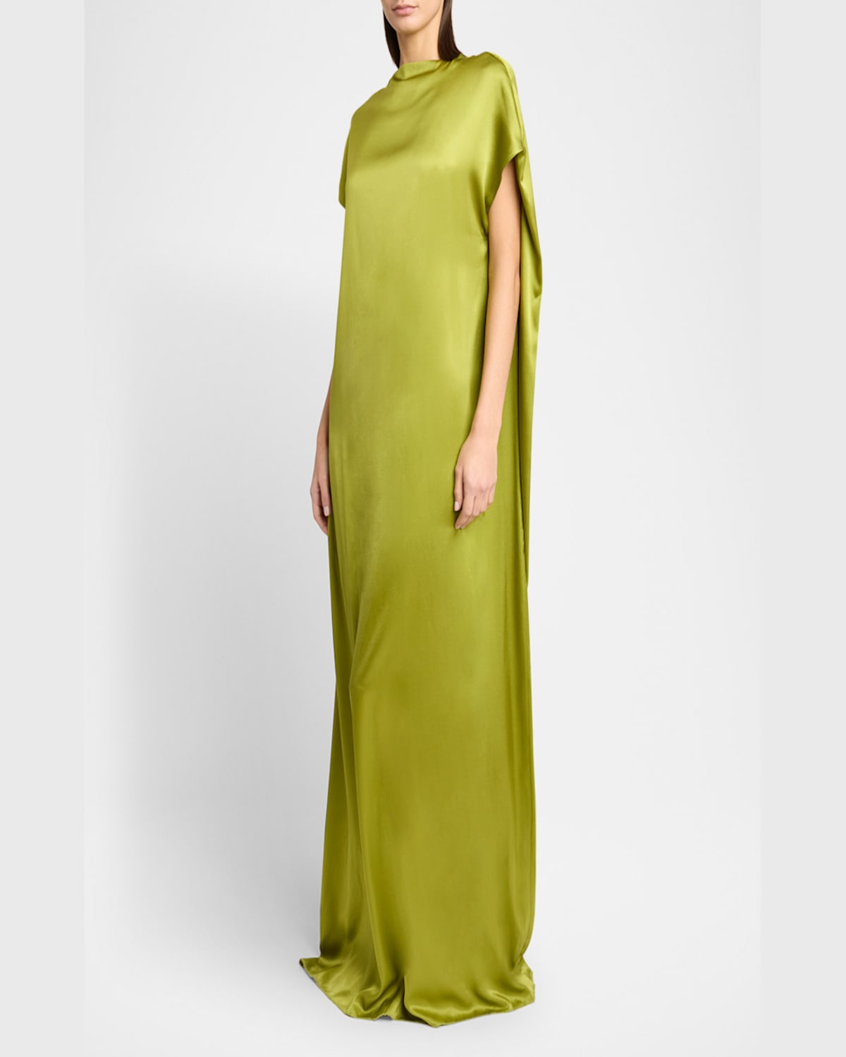 Shop Dries Van Noten Diria Short-sleeve Silk Maxi Dress In Olive