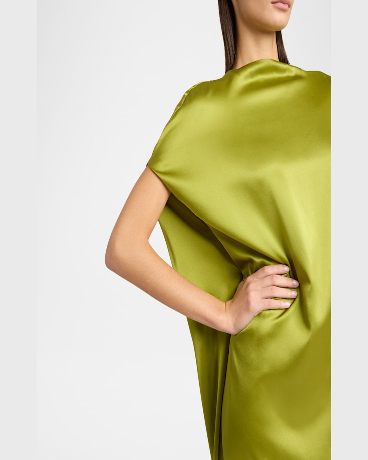 Shop Dries Van Noten Diria Short-sleeve Silk Maxi Dress In Olive