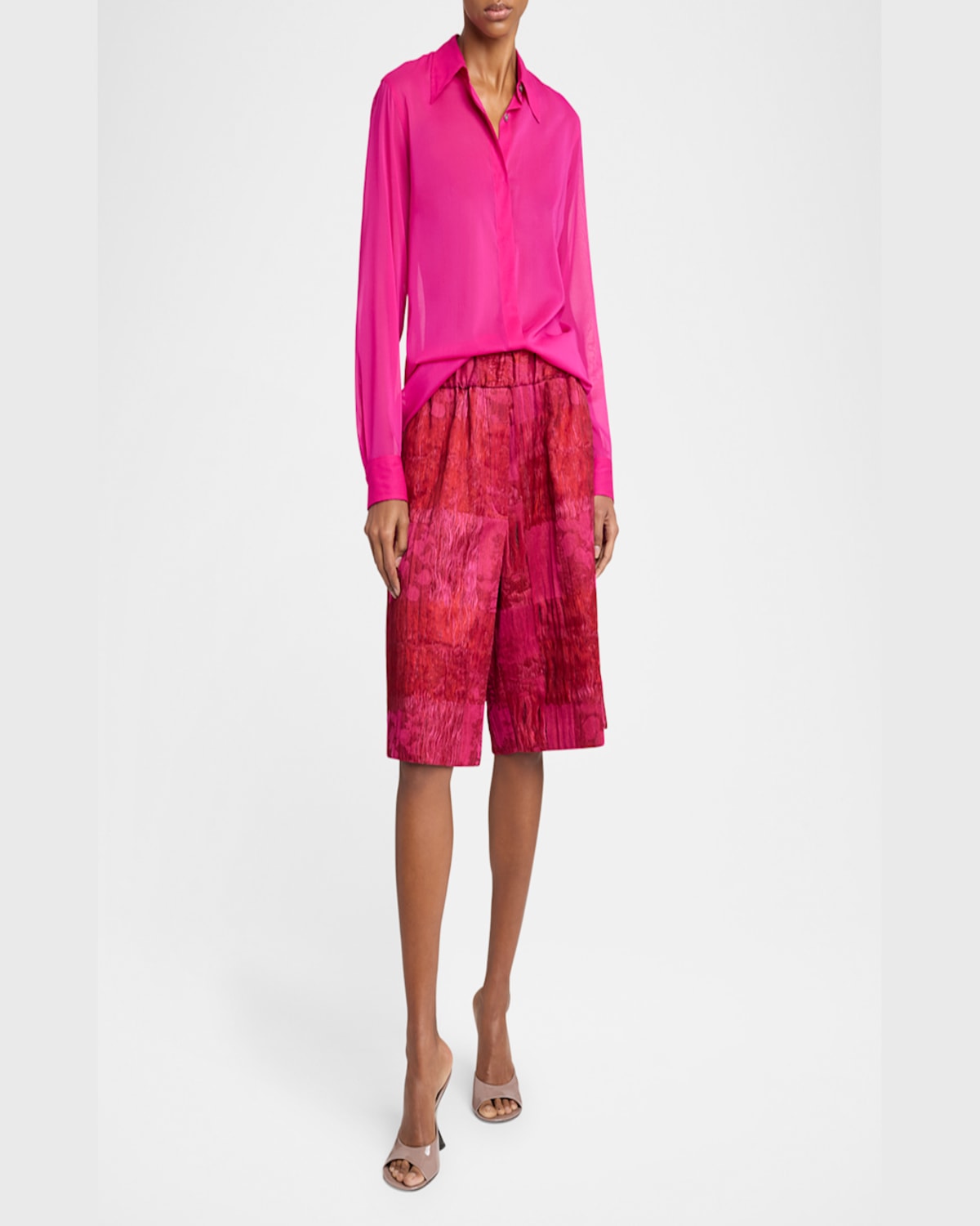 Shop Dries Van Noten Pomy Patchwork Crinkle Shorts