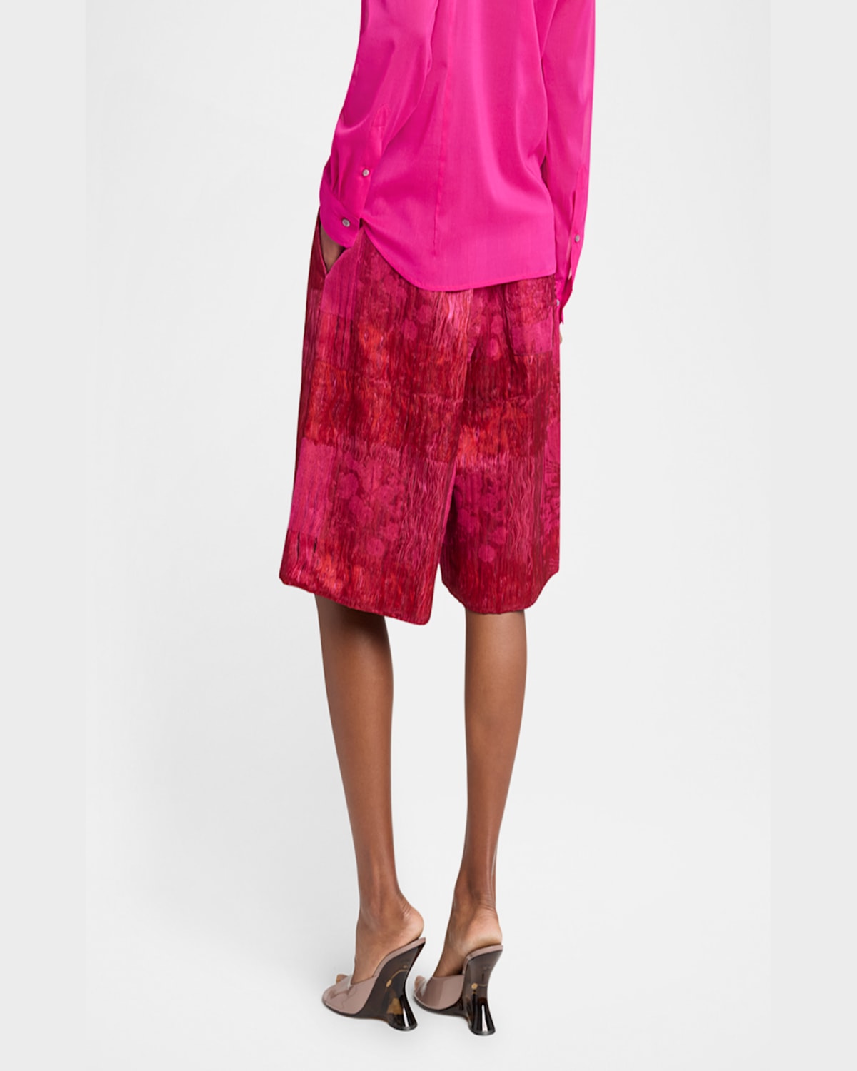 Shop Dries Van Noten Pomy Patchwork Crinkle Shorts