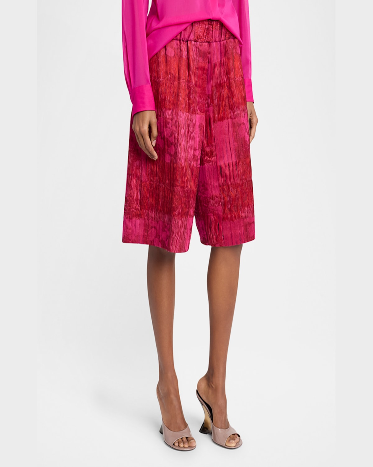 Shop Dries Van Noten Pomy Patchwork Crinkle Shorts