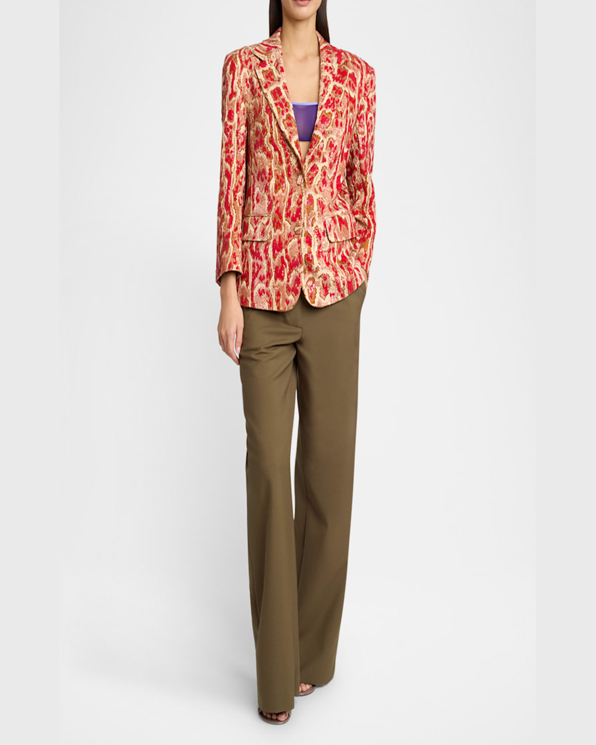Dries Van Noten Birdy Snakeskin Print Sequin Single Breasted Blazer