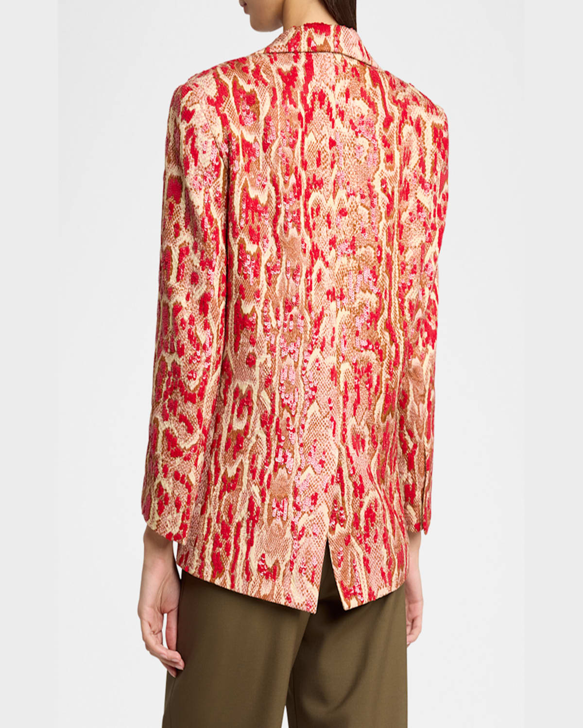 Dries Van Noten Birdy Snakeskin Print Sequin Single Breasted Blazer