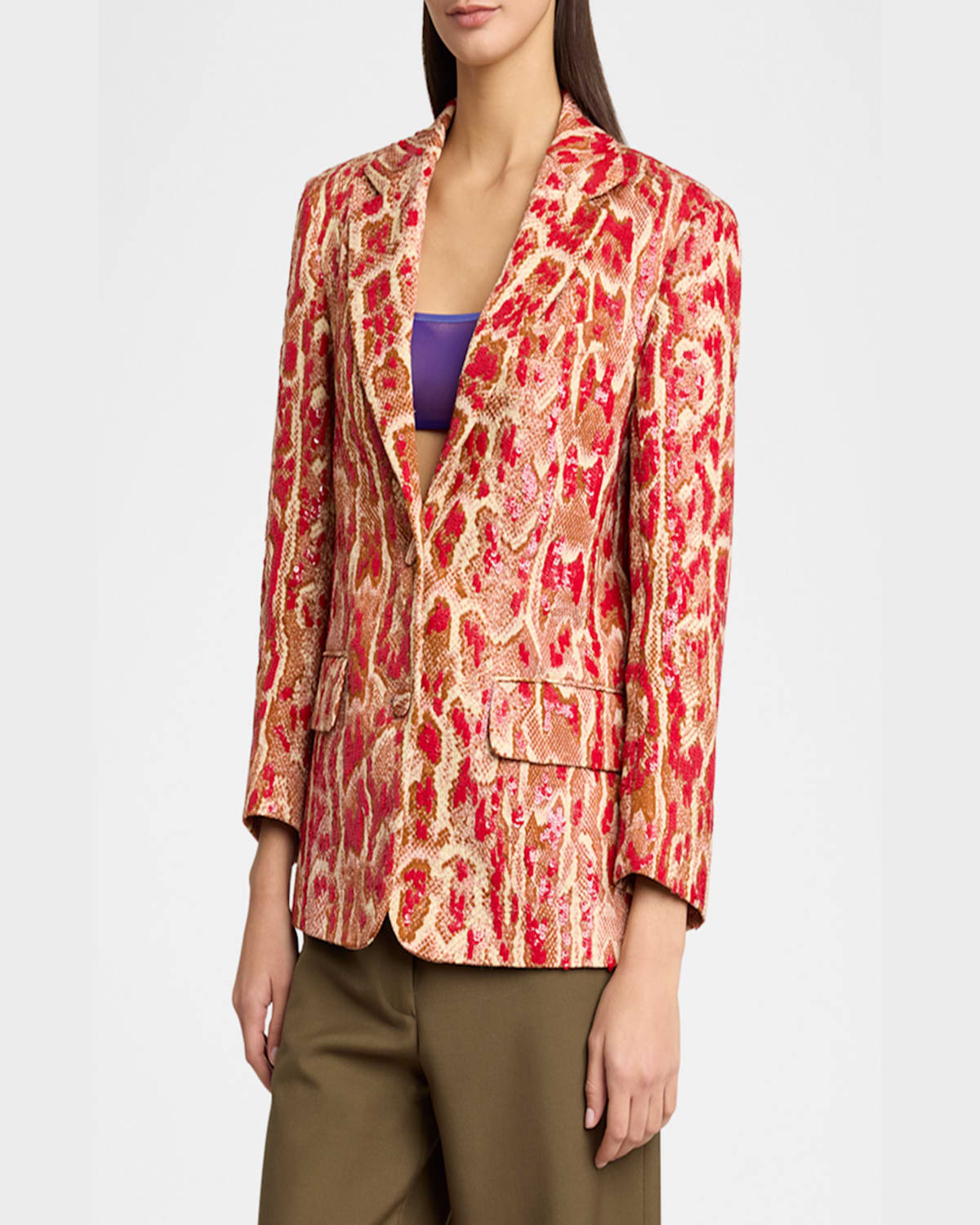 Dries Van Noten Birdy Snakeskin Print Sequin Single Breasted Blazer