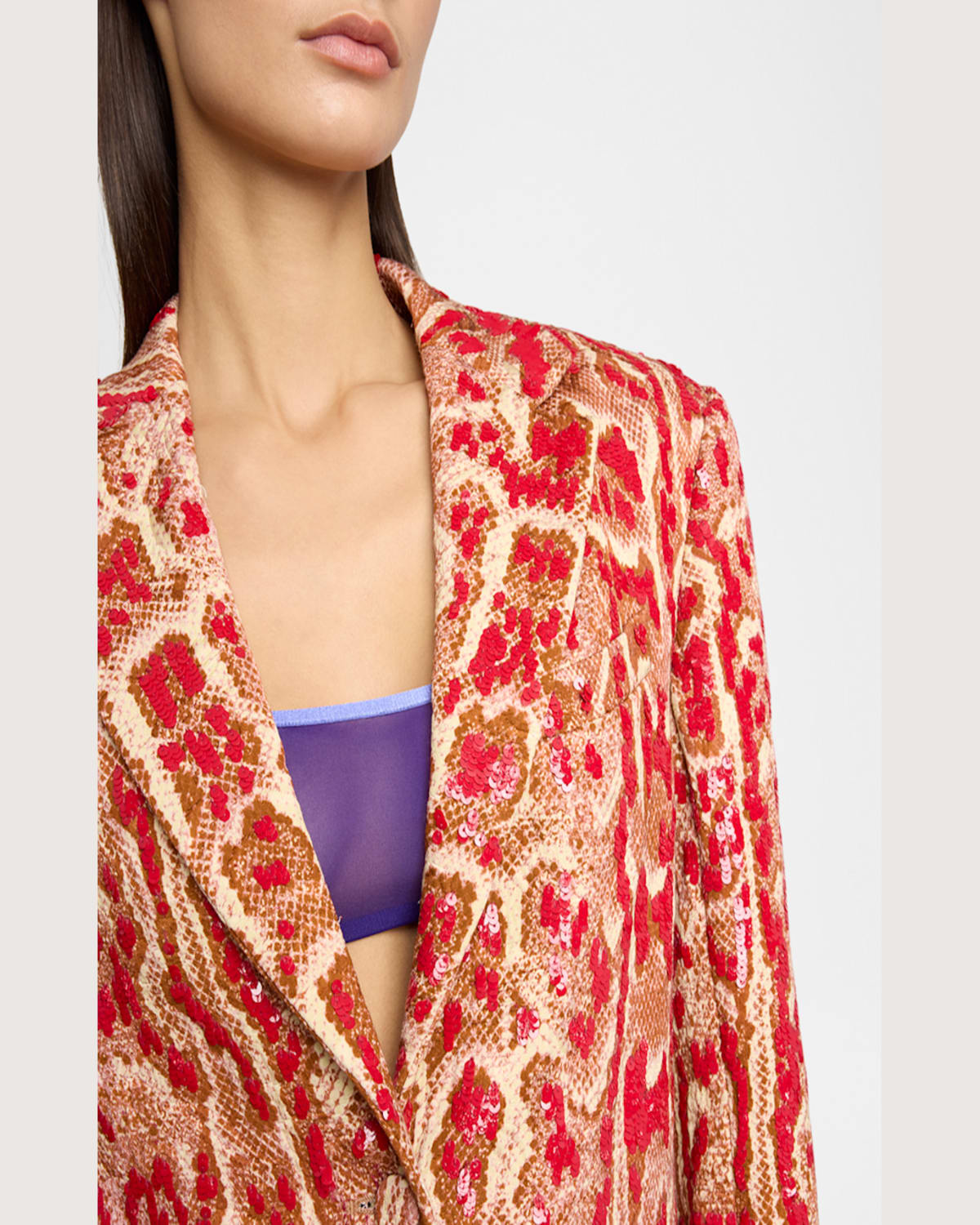 Dries Van Noten Birdy Snakeskin Print Sequin Single Breasted Blazer