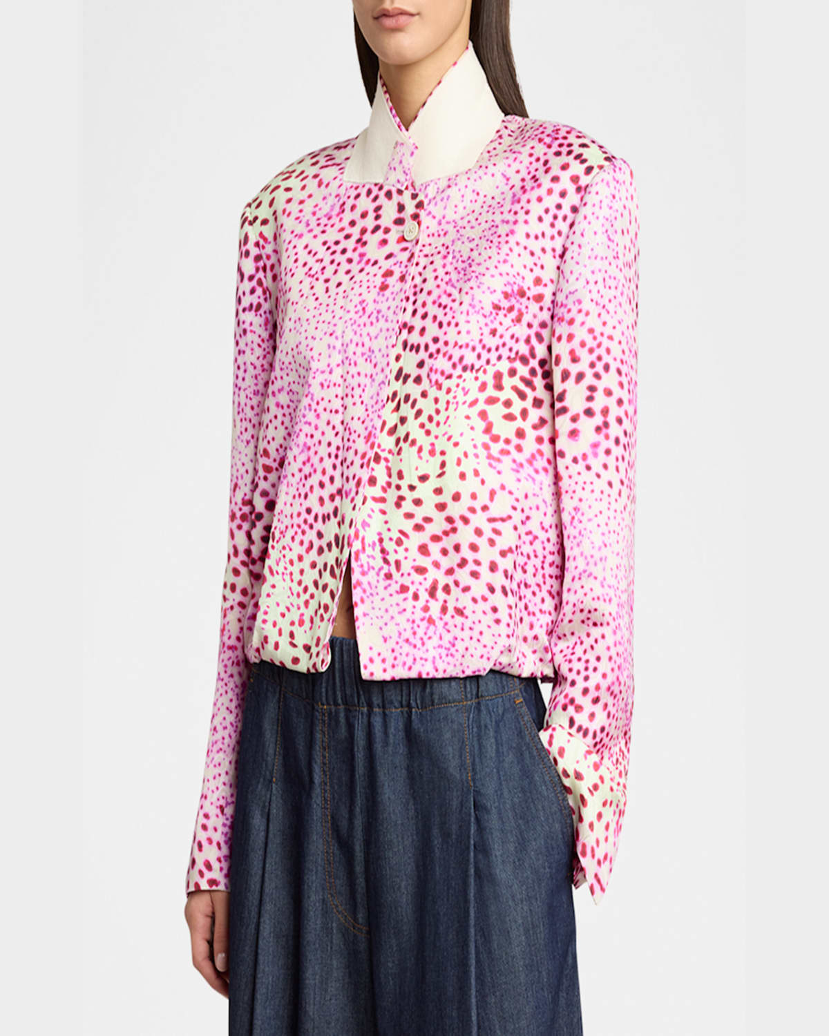 Dries Van Noten Vasti Printed Stand Collar Jacket In Fuchsia