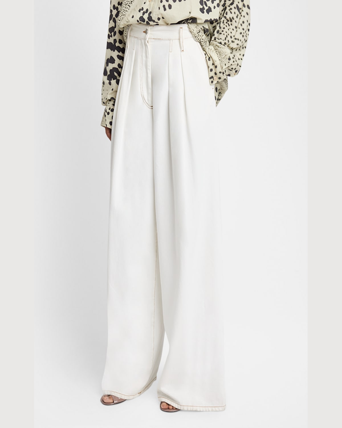 Shop Dries Van Noten Pamplona Pleated Denim Wide-leg Pants