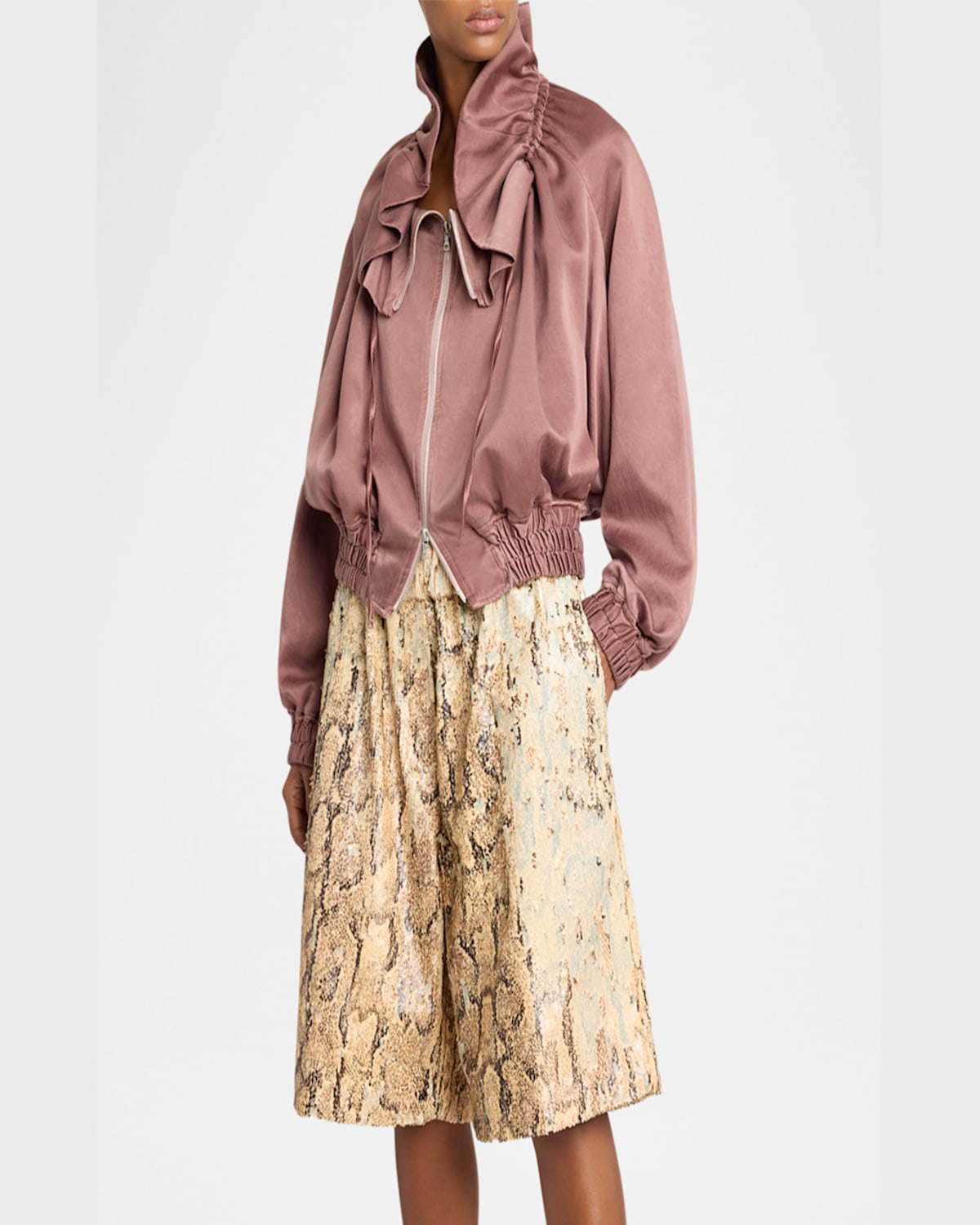 Dries Van Noten Animal Print Sequin Embellished Knee-length Shorts
