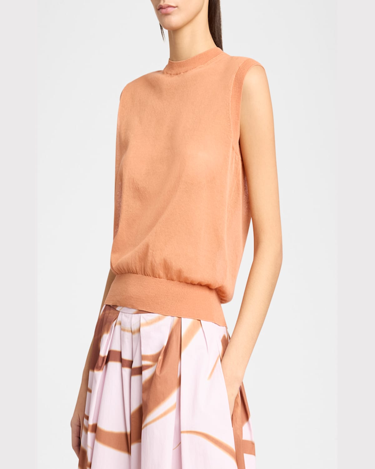 Dries Van Noten Tamara Sheer Knit Sleeveless Sweater In Peach