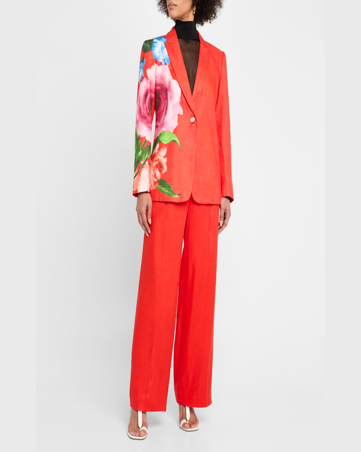 Shop Elie Tahari Simone Floral-print Twill Blazer In Spring Memory