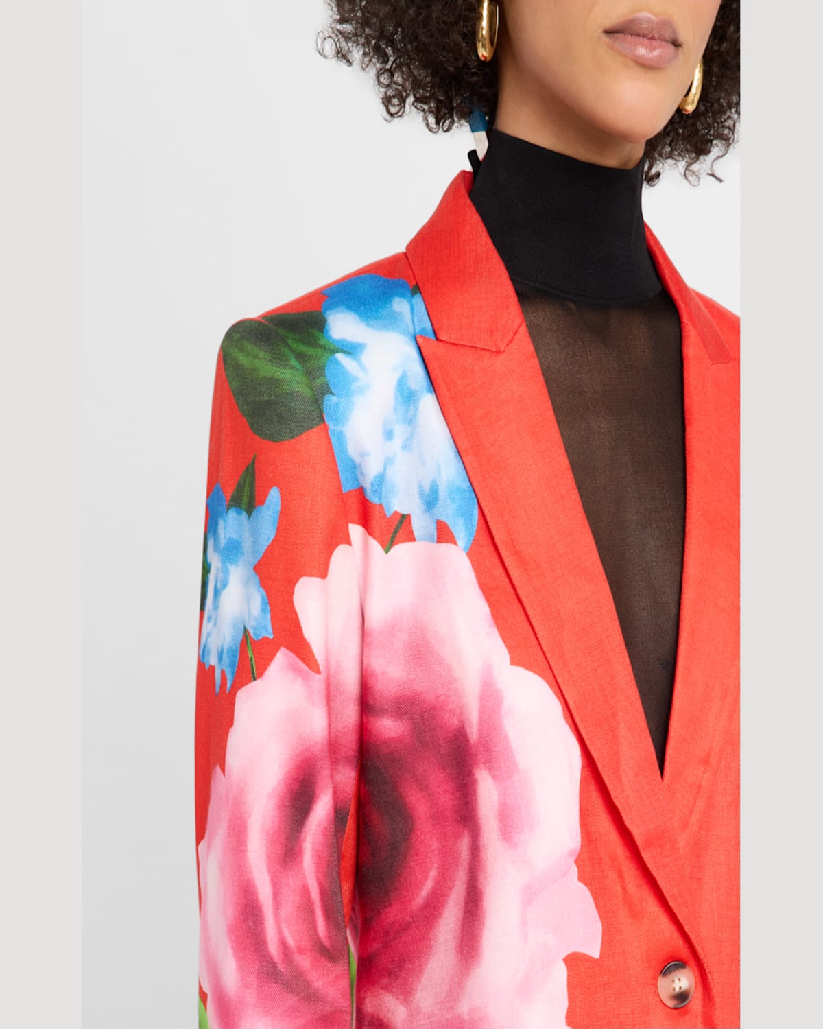 Shop Elie Tahari Simone Floral-print Twill Blazer In Spring Memory