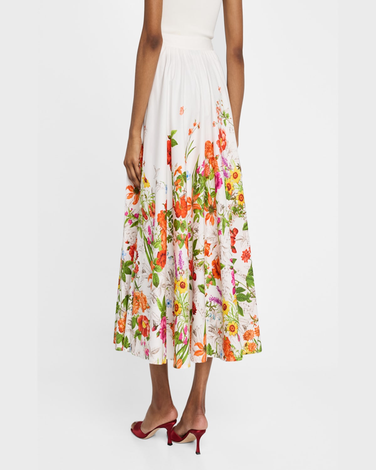 Shop Elie Tahari The Juliana Floral-print Cotton Midi Skirt In Sky Jardin Print