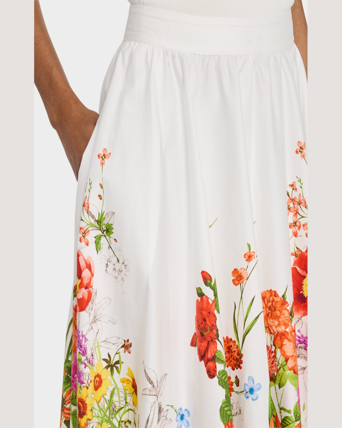 Shop Elie Tahari The Juliana Floral-print Cotton Midi Skirt In Sky Jardin Print