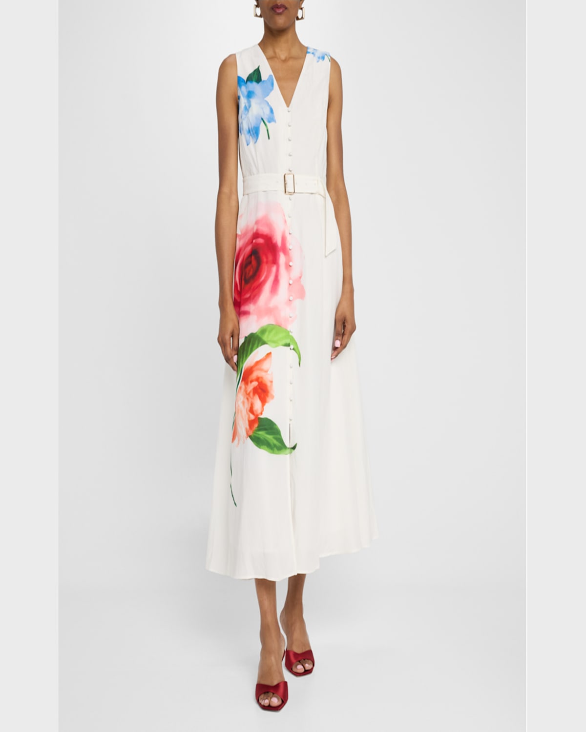 Elie Tahari The Luella Sleeveless Floral-print Midi Dress In Spring Memory Print