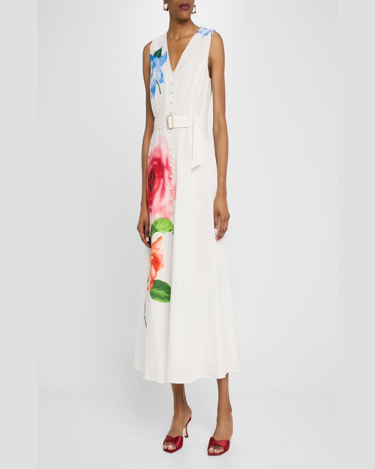 Elie Tahari The Luella Sleeveless Floral-print Midi Dress In Spring Memory Print